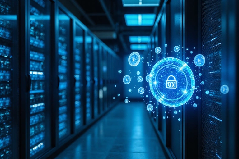 Digital cookies on a server rack representing data privacy